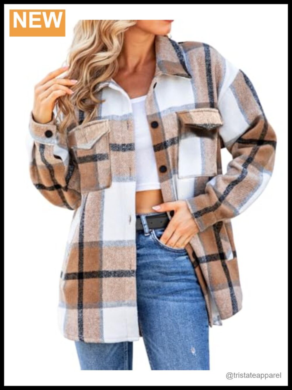 Women's Plaid Flannel Shacket Boyfriend Fit Button Down Jacket